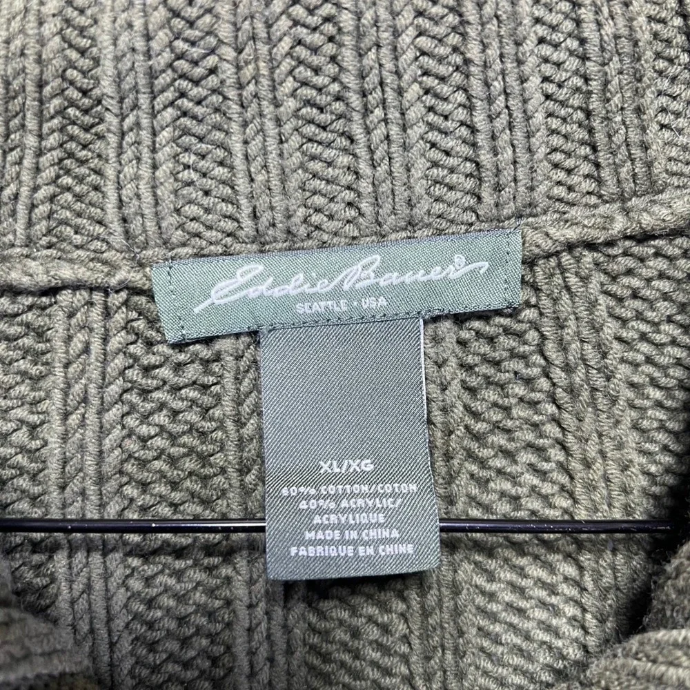 Eddie Bauer Cardigan‎ Sweater Womens XL Green Cable Knit Button Front Fisherman - Picture 5 of 13